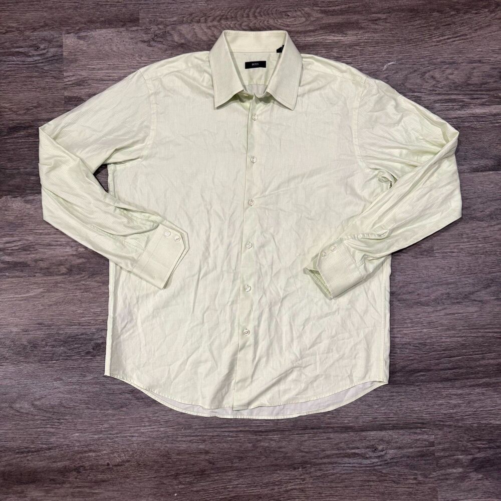 Hugo Boss Light Green Striped Dress Shirt 17.5 44